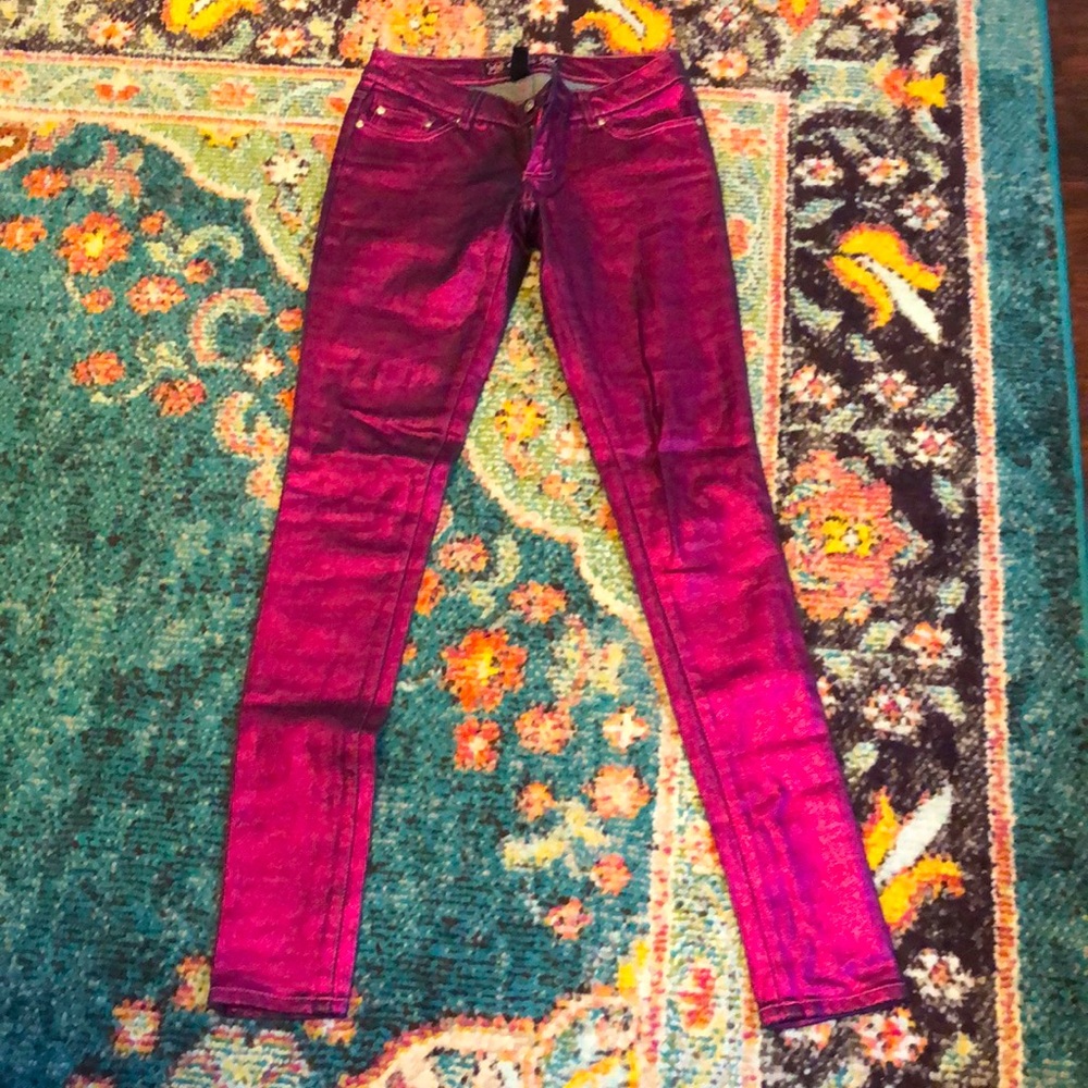 Ghosts & angels hot pink metallic coated y2k punk jeans